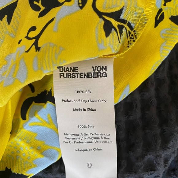 NWOT Diane Von Furstenberg Silk Yellow Floral Blouse Top Petite Small Women's - Picture 5 of 9